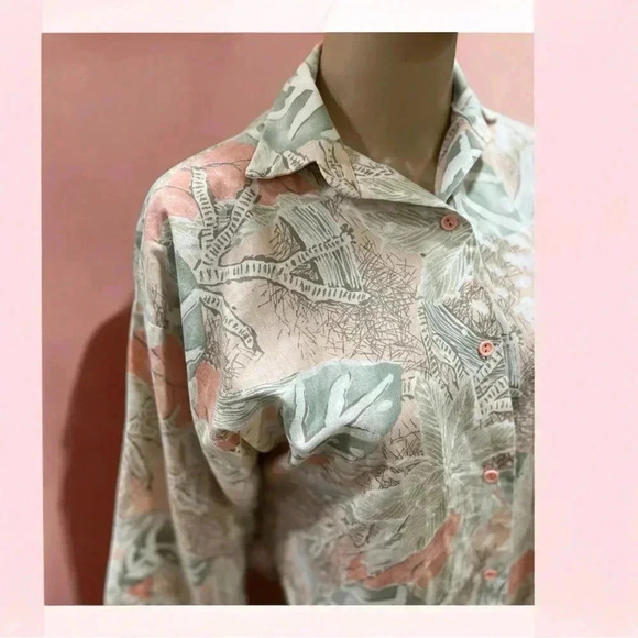 Vintage Cindy Collins novelty Blouse top pastel foliage print - - Picture 8 of 10
